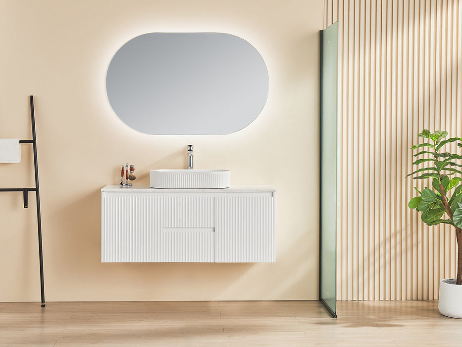 600-1500*450*500mm POS CETO Brindabella Matte White PVC Constructed Fluted Bathroom Cabinet Wall Hung Vanity