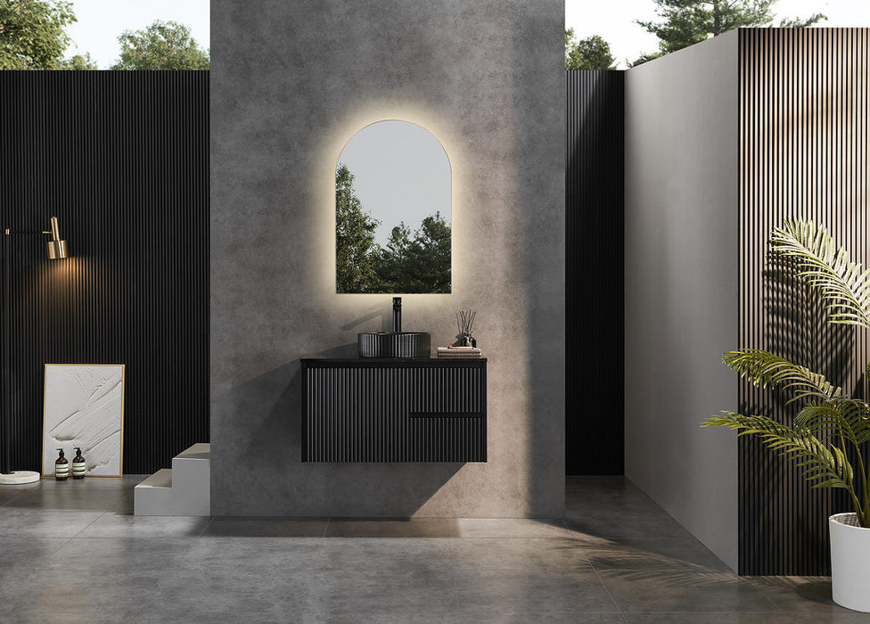600-1500*450*500mm POS CETO Brindabella Matte Black PVC Constructed Fluted Bathroom Cabinet Wall Hung Vanity