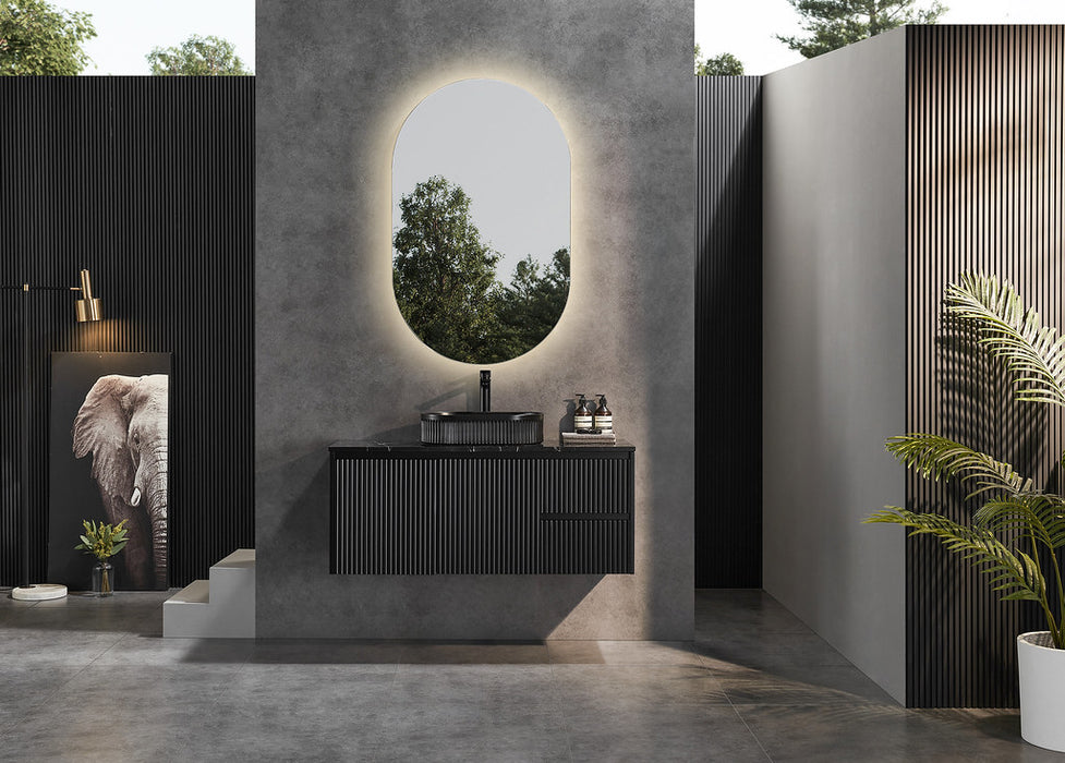 600-1500*450*500mm POS CETO Brindabella Matte Black PVC Constructed Fluted Bathroom Cabinet Wall Hung Vanity