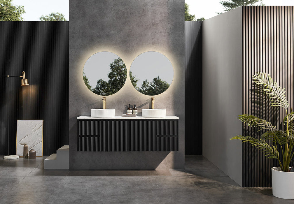 600-1500*450*500mm POS CETO Brindabella Matte Black PVC Constructed Fluted Bathroom Cabinet Wall Hung Vanity