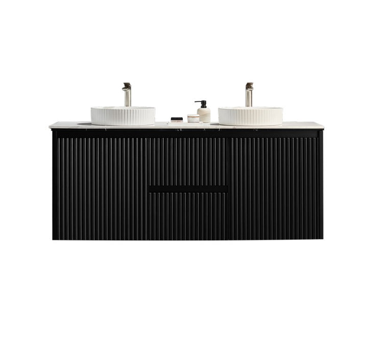 600-1500*450*500mm POS CETO Brindabella Matte Black PVC Constructed Fluted Bathroom Cabinet Wall Hung Vanity
