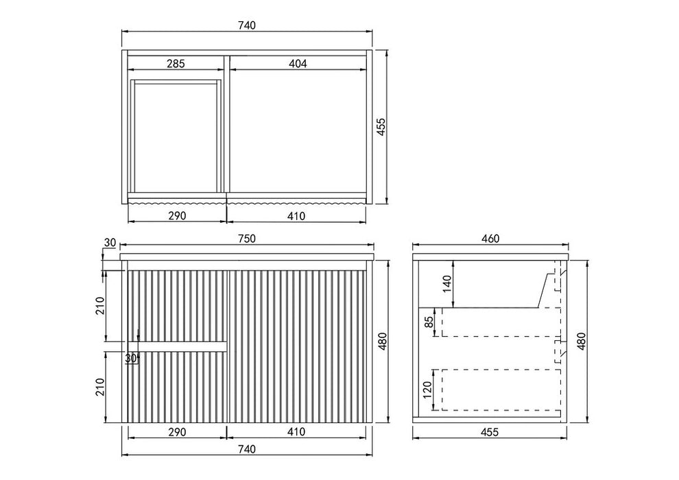 600-1500*450*500mm POS CETO Brindabella Matte White PVC Constructed Fluted Bathroom Cabinet Wall Hung Vanity