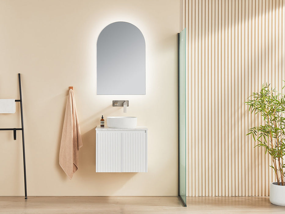 600-1500*450*500mm POS CETO Brindabella Matte White PVC Constructed Fluted Bathroom Cabinet Wall Hung Vanity