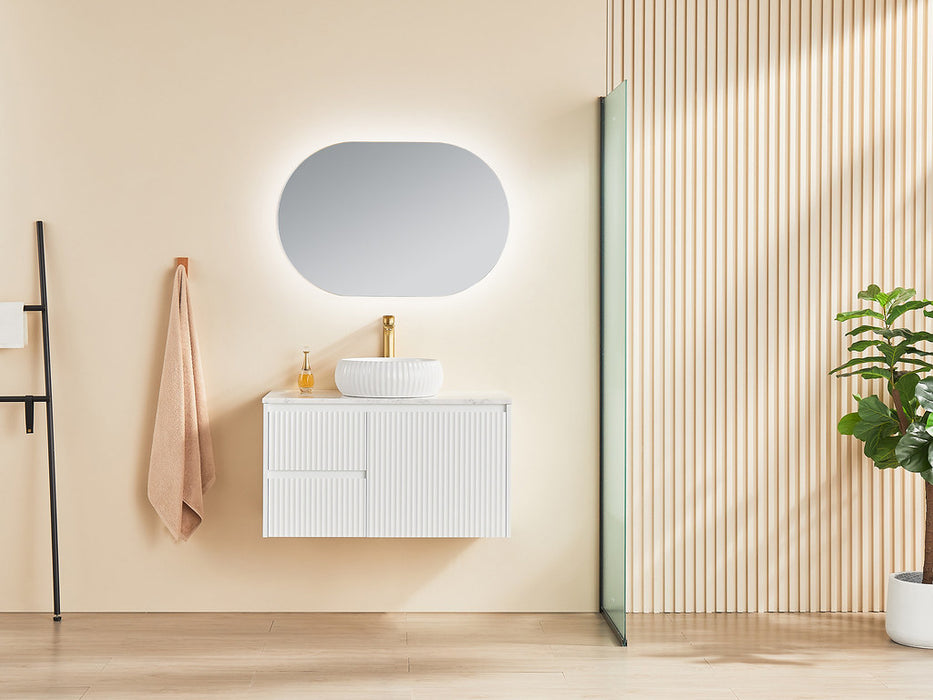 600-1500*450*500mm POS CETO Brindabella Matte White PVC Constructed Fluted Bathroom Cabinet Wall Hung Vanity