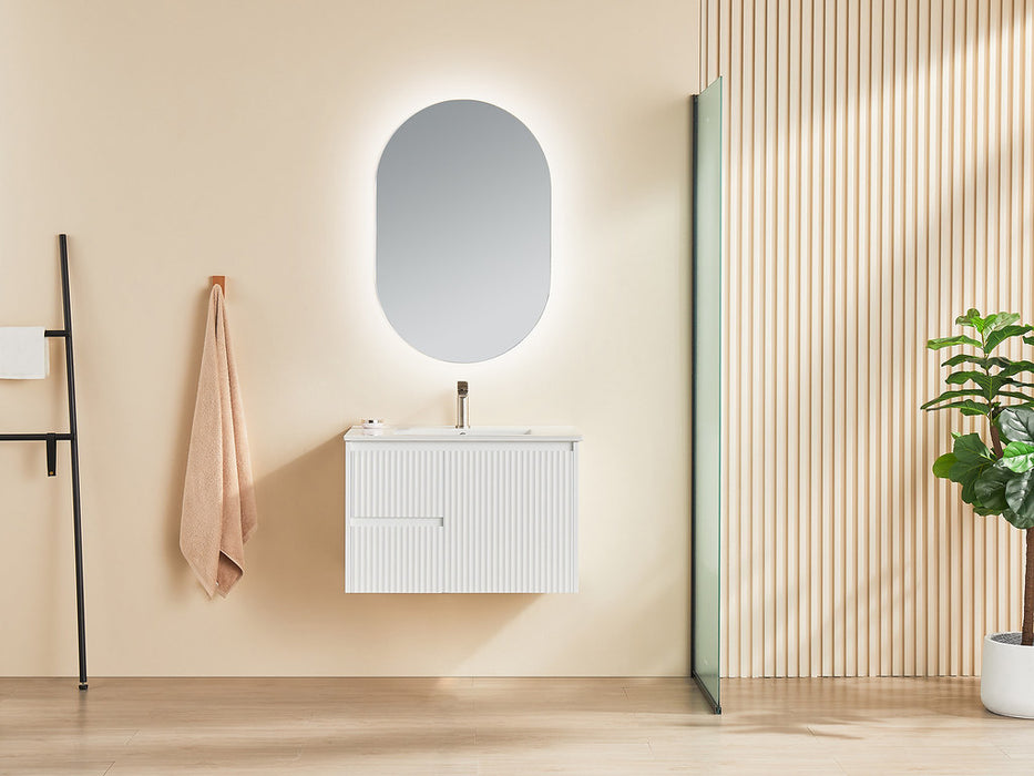 600-1500*450*500mm POS CETO Brindabella Matte White PVC Constructed Fluted Bathroom Cabinet Wall Hung Vanity
