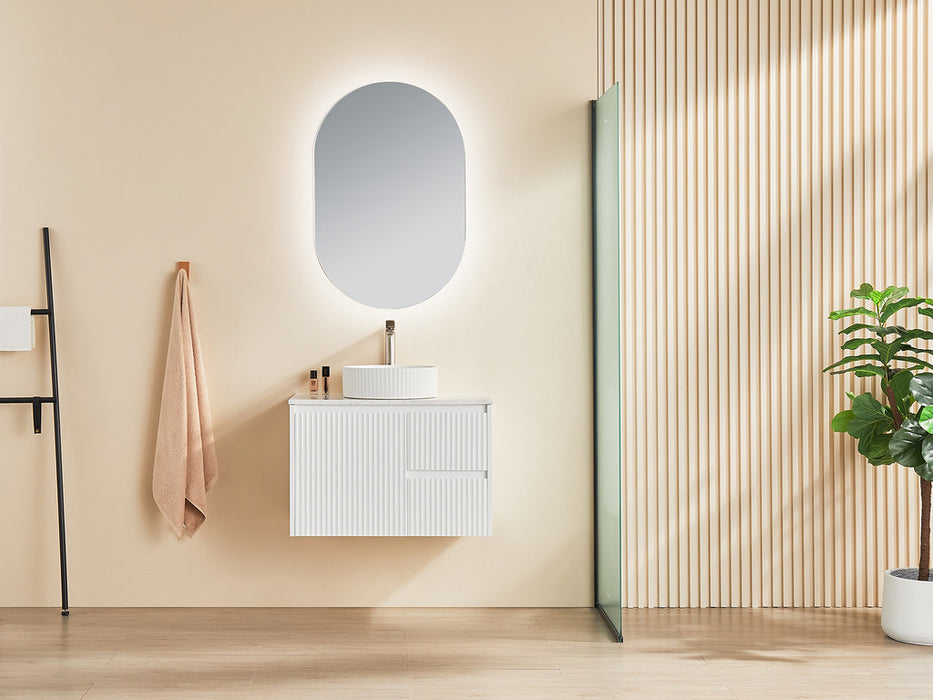 600-1500*450*500mm POS CETO Brindabella Matte White PVC Constructed Fluted Bathroom Cabinet Wall Hung Vanity