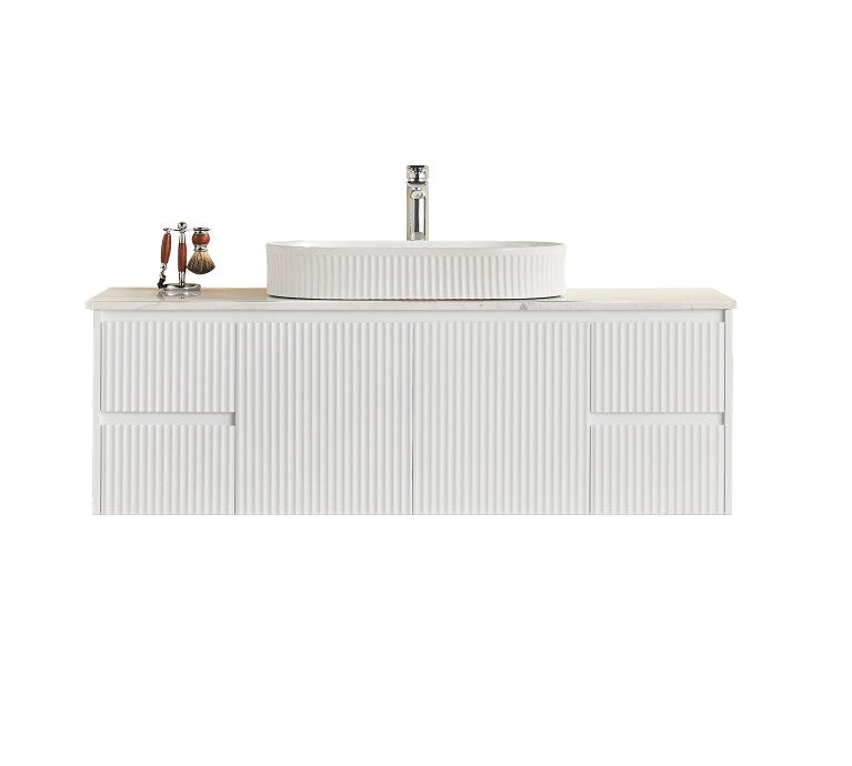 600-1500*450*500mm POS CETO Brindabella Matte White PVC Constructed Fluted Bathroom Cabinet Wall Hung Vanity