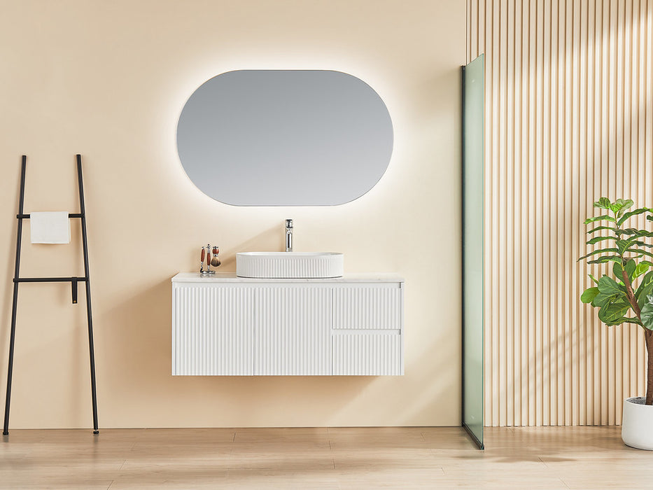 600-1500*450*500mm POS CETO Brindabella Matte White PVC Constructed Fluted Bathroom Cabinet Wall Hung Vanity