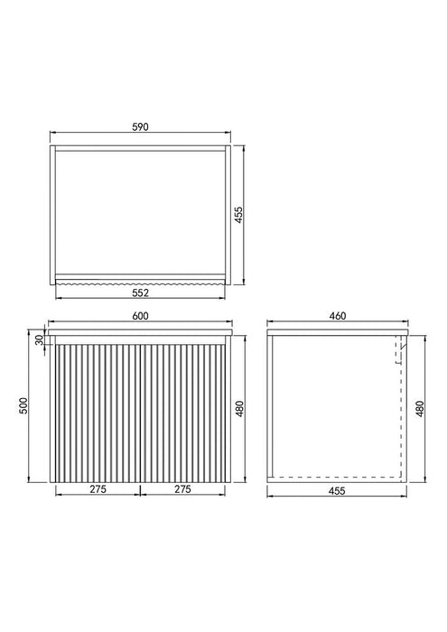 600-1500*450*500mm POS CETO Brindabella Matte White PVC Constructed Fluted Bathroom Cabinet Wall Hung Vanity