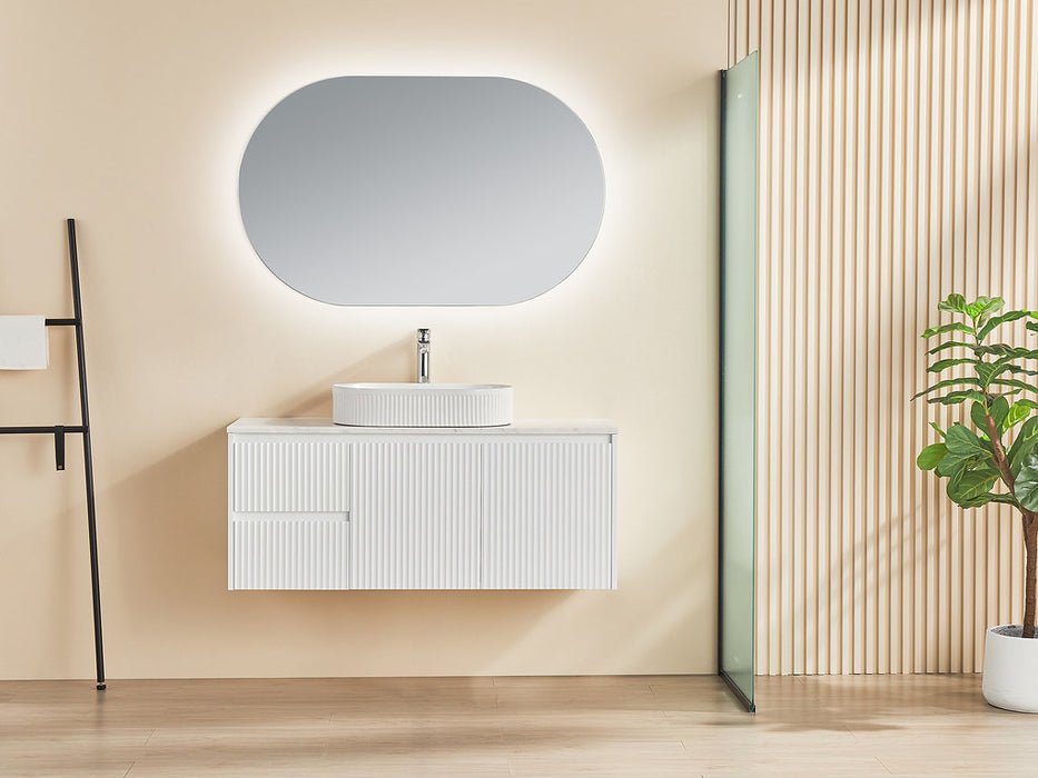 600-1500*450*500mm POS CETO Brindabella Matte White PVC Constructed Fluted Bathroom Cabinet Wall Hung Vanity