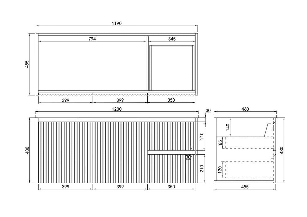 600-1500*450*500mm POS CETO Brindabella Matte White PVC Constructed Fluted Bathroom Cabinet Wall Hung Vanity