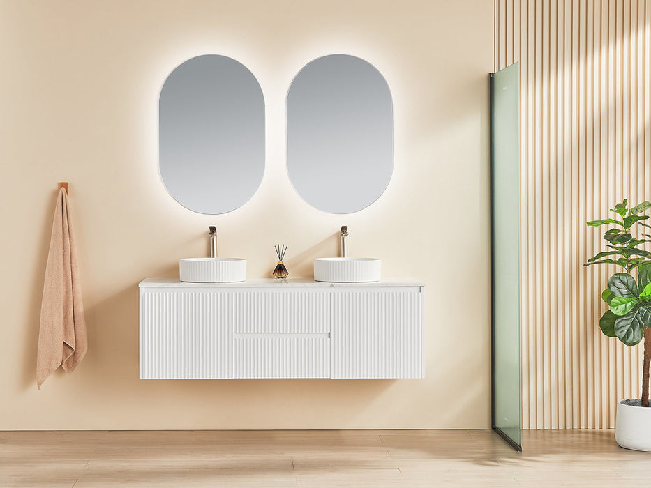 600-1500*450*500mm POS CETO Brindabella Matte White PVC Constructed Fluted Bathroom Cabinet Wall Hung Vanity