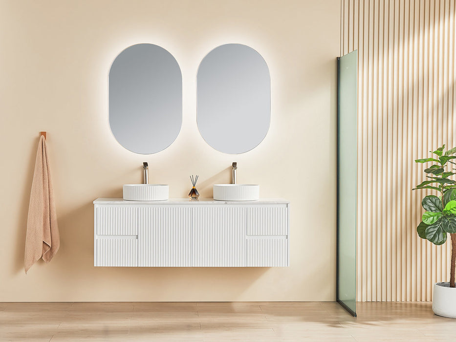 600-1500*450*500mm POS CETO Brindabella Matte White PVC Constructed Fluted Bathroom Cabinet Wall Hung Vanity