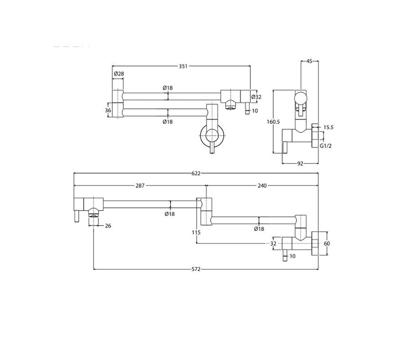 Fienza Kaya Chrome/Matt White/Matt Black/Brushed Nickel/Gun Metal/Brushed Copper/Urban Brass Stainless Steel Pot Filler