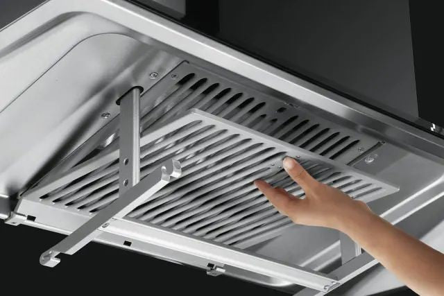 896*512*(640-940)mm Fotile Black Tempered Glass And Stainless Steel Wall Mount Rangehood
