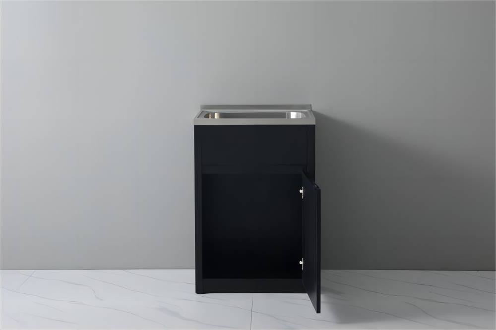 597*495*890mm 45 Litres 304 Stainless Steel Sink With PVC Matt Black Laundry Tub Cabinet