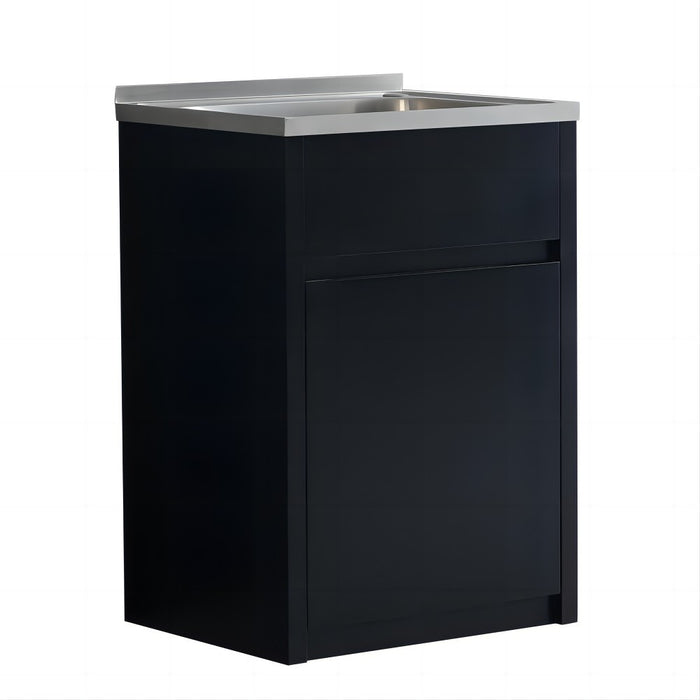 597*495*890mm 45 Litres 304 Stainless Steel Sink With PVC Matt Black Laundry Tub Cabinet