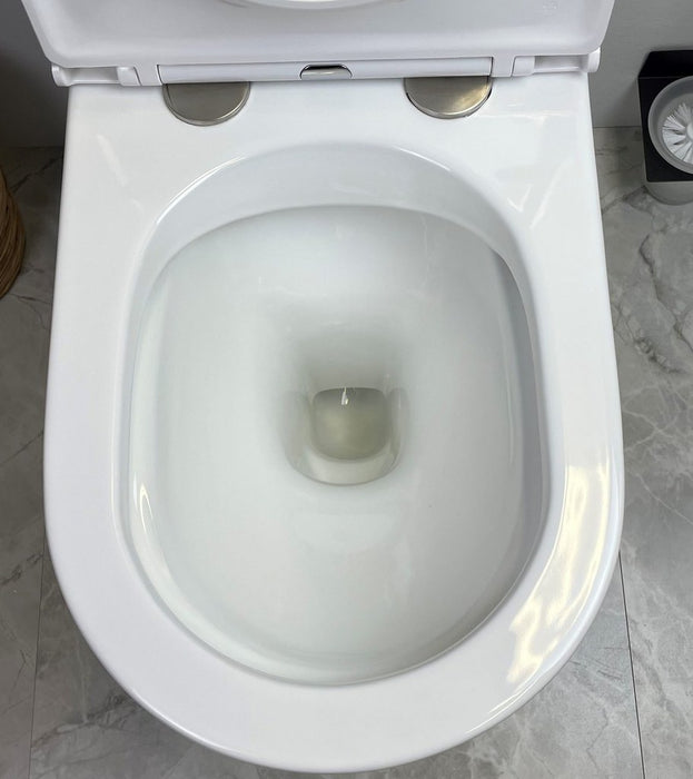 670*360*850mm Unicasa Pani Ceramic High Gloss White Rimless Back To Wall Toilet