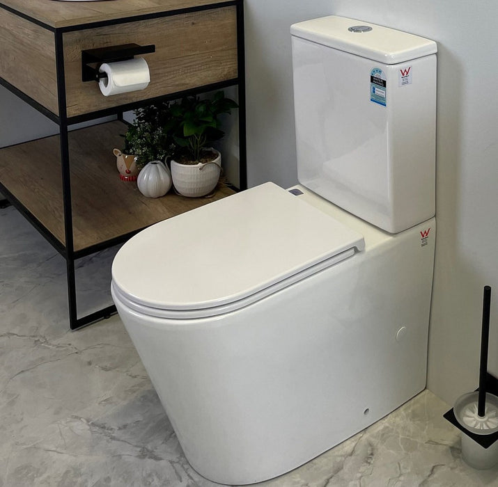 670*360*850mm Unicasa Pani Ceramic High Gloss White Rimless Back To Wall Toilet