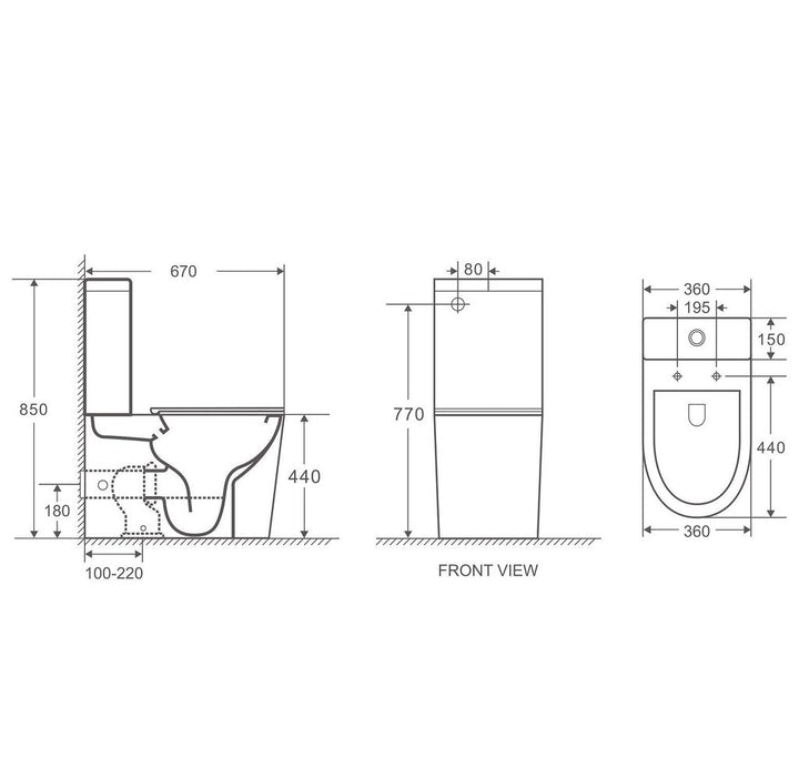 670*360*850mm Unicasa Pani Ceramic High Gloss White Rimless Back To Wall Toilet