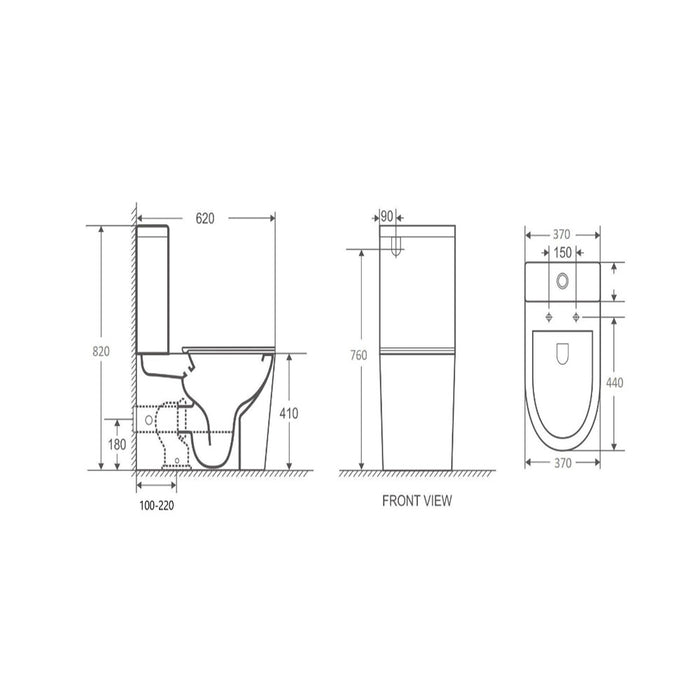 620*365*830mm Unicasa London Ceramic Gloss White Rimless Back To Wall Toilet