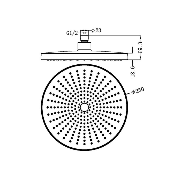 250mm Nero Opal High Quality ABS Chrome/Matte Black/Brushed Nickel/Graphite/Brushed Gold/Brushed Bronze Shower Heads