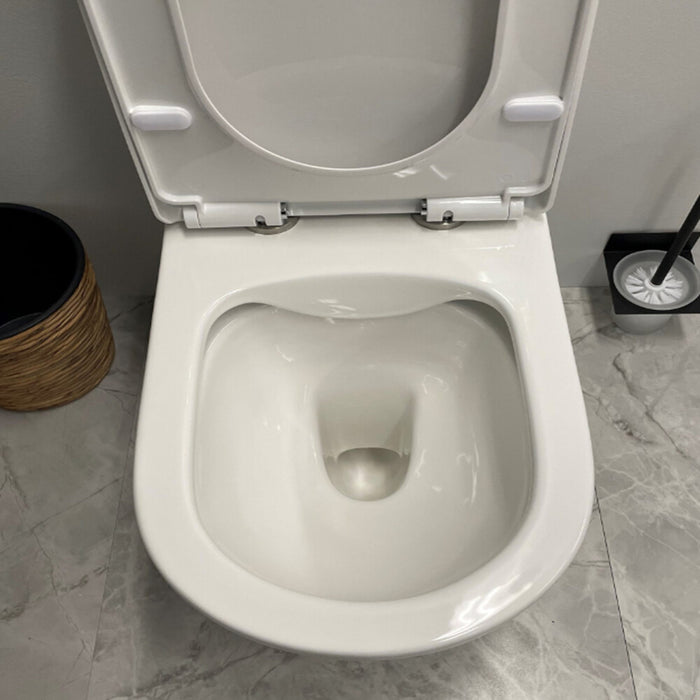 650*385*830mm Unicasa Moi High Gloss White Ceramic Rimless Back To Wall Toilet