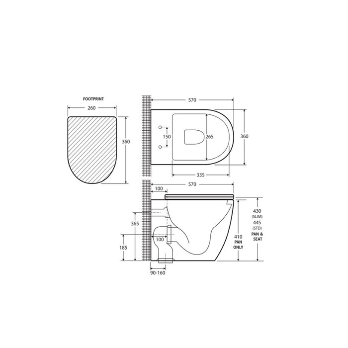 570*360*430mm Fienza KoKo Matt White Rimless Ceramic Wall-Faced Toilet