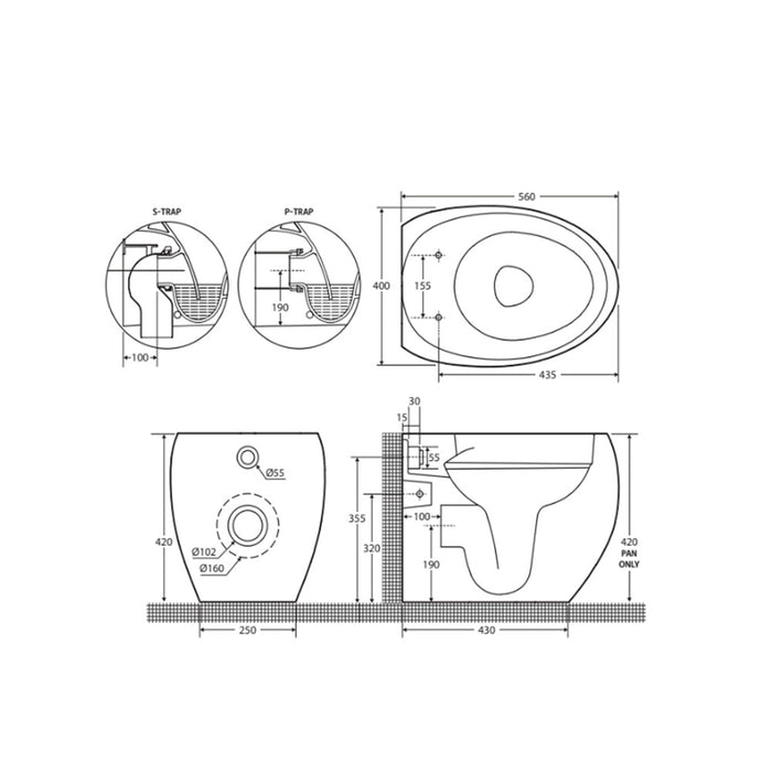 560*400*420mm Fienza RAK Cloud  Rimless Matt White Wall Faced Toilet