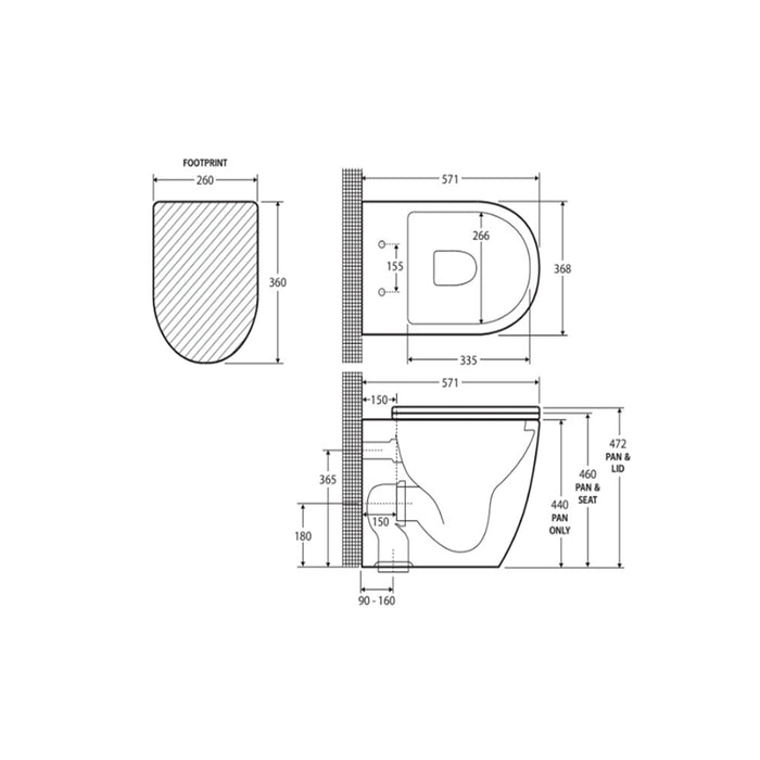 560*400*350mm Fienza RAK Cloud Rimless Matt White Wall Hung Pan