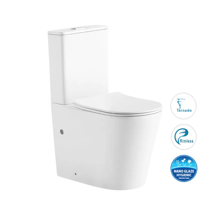 660*370*855mm Inspire Radiant Gloss White/Matt White Slimline Seat Tornado Rimless Back To Wall Toilet