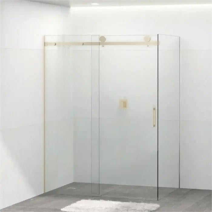 1180-2000x2000mm L Shape Sliding Frameless Light Gold Square Rail Handle 10mm Glass Shower Screens - HD reno
