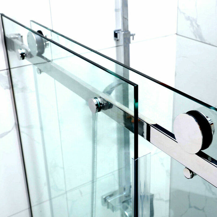 870-1180x2000mm Sliding L Shape Frameless Light Gold 10mm Glass Embedded Circle Handle Shower Screen - HD reno