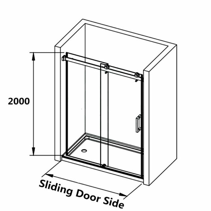 1180-2000x2000mm COV Wall to Wall Sliding Door Frameless Chrome Stainless Steel Square Handle 10mm Glass Shower Screens - HD reno