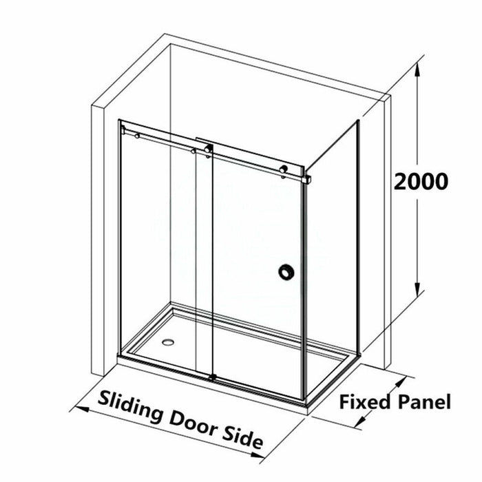 870-1180x2000mm Sliding L Shape Frameless Light Gold 10mm Glass Embedded Circle Handle Shower Screen - HD reno