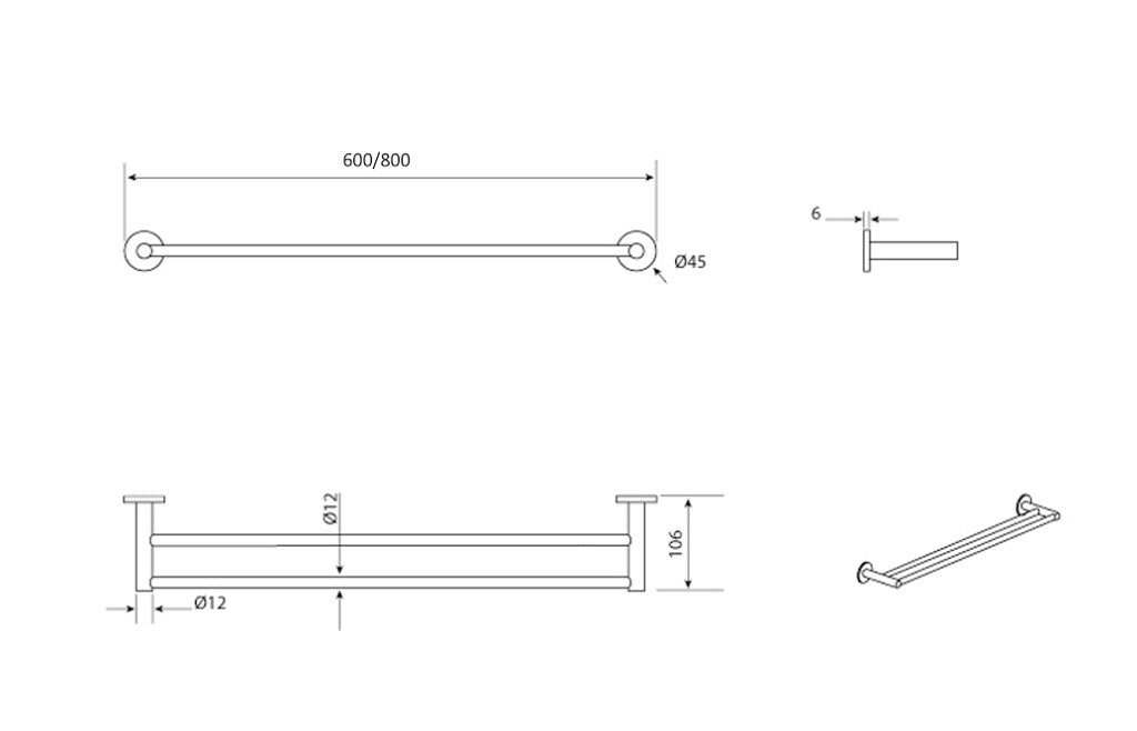 800mm Mica Living Brass Double Towel Rail - HD reno