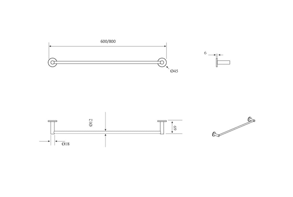 800mm Mica Living Brass Mica Single Towel Rail - HD reno