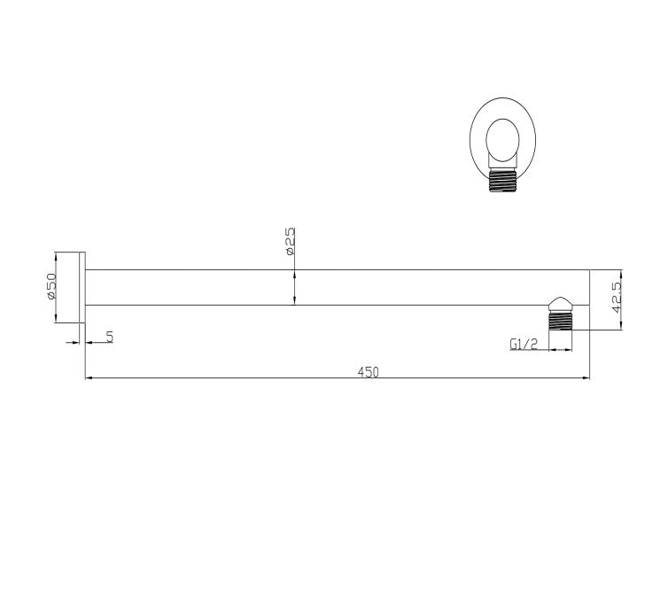 450mm Bella LVB Mica Living Brass Straight Wall Shower Arm - HD reno