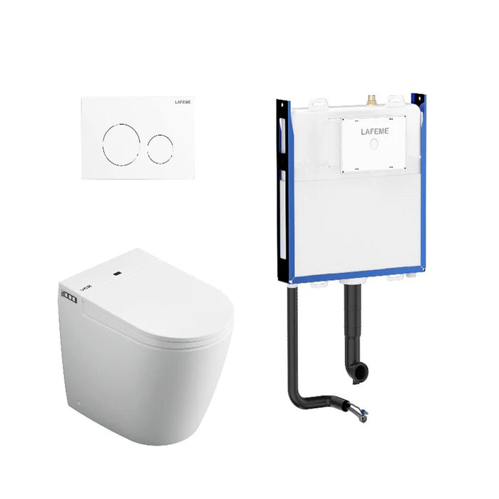 590*400*490mm Lafeme Crawford Rimless Gloss White Ceramic Wall Faced Smart Toilet - HD reno