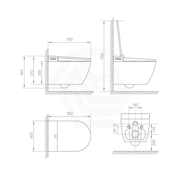 590*400*425mm Lafeme Sesto Rimless Gloss White Ceramic Wall Hung Smart Toilet - HD reno