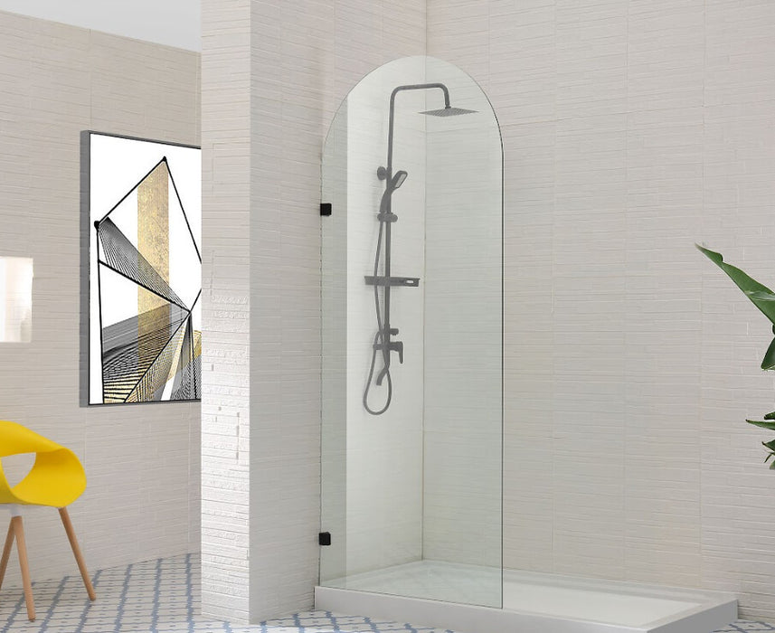 900-1000mm Covey Frameless Tempered Fluted Glass Arch Top Single Panel Chrome Black Brushed Nikle Shower Screens - HD reno