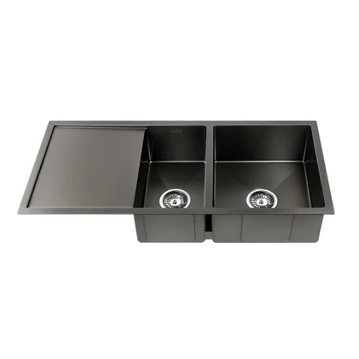 1000*450mm*205mm Hunter Gun Metal Black Stainless Steel Basin Double Bowl With Drainer Laundry Kitchen Sink