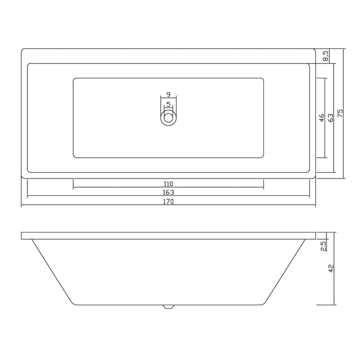 1500-1700*750*420mm Poseidon Dunton Gloss White Rectangle Acrylic Drop In Bathtub
