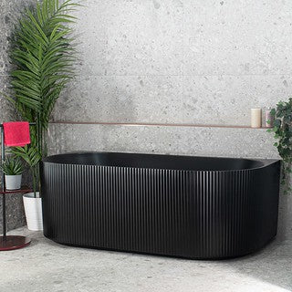1500-1700*800*580mm Poseidon Brighton Matt Black Oval Acrylic Fluted Back To Wall Bathtub