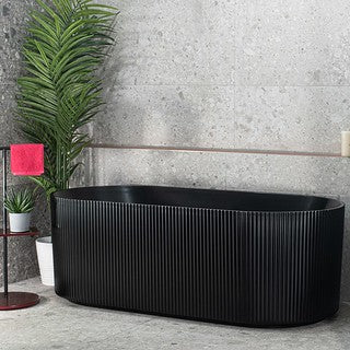 1500-1700*800*580mm Poseidon Brighton Matt Black Oval Acrylic Fluted Freestanding Bathtub