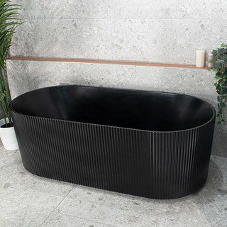1500-1700*800*580mm Poseidon Brighton Matt Black Oval Acrylic Fluted Freestanding Bathtub