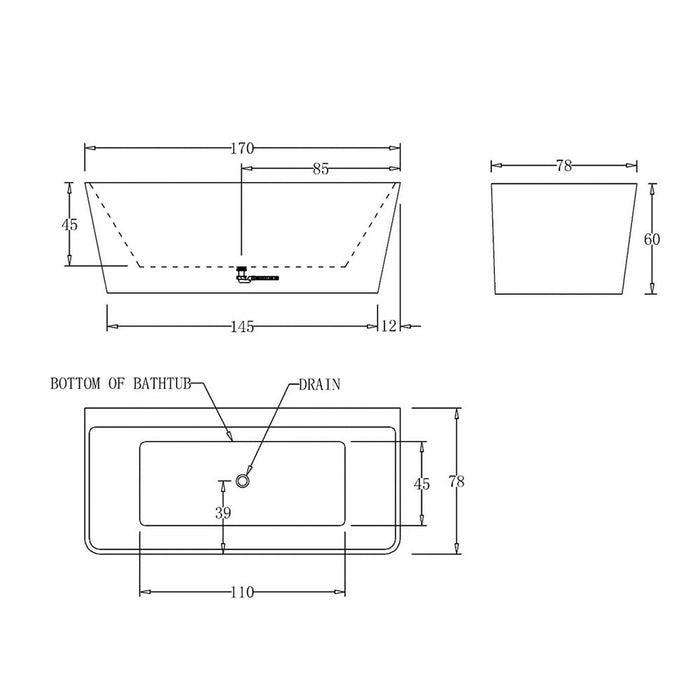 1500-1700*780*600mm Cee Jay Matt White Rectangle Acrylic Back To Wall Bathtub - HD reno