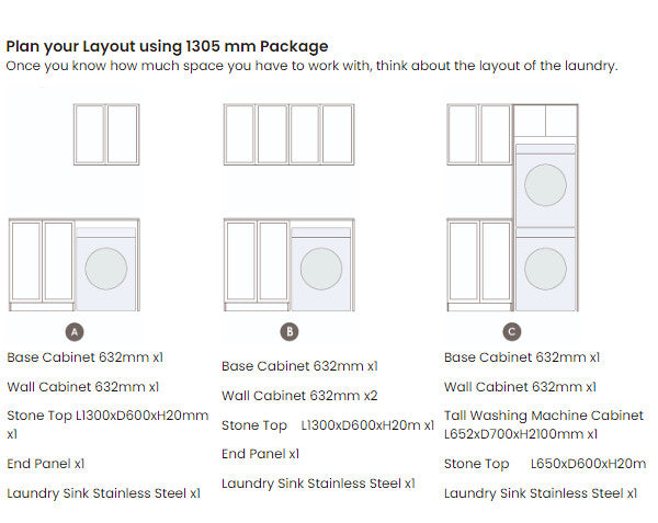 1305*600*2100mm Otti Hampshire Matt Black Moisture Resistant Plywood Laundry Kit