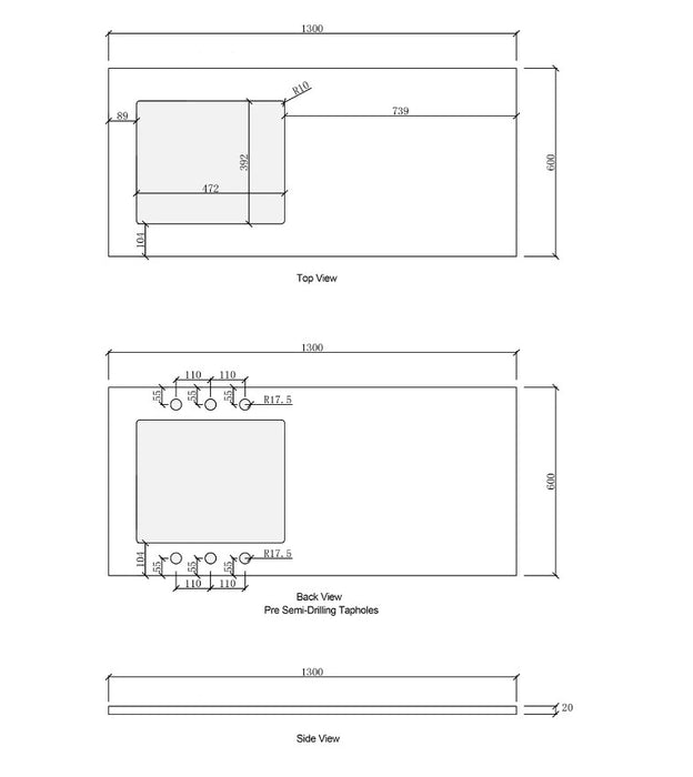 1300*600*900mm Otti Hampshire Matt Black Base Laundry Cabinet With Stone Top And Sink