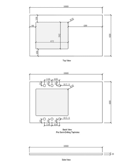 1060*600*900mm Otti Hampshire Matt Black Base Laundry Cabinet With Stone Top And Sink